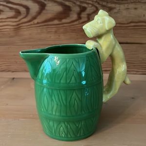 Green Ceramic Pitcher w/ Yellow Dog Handle